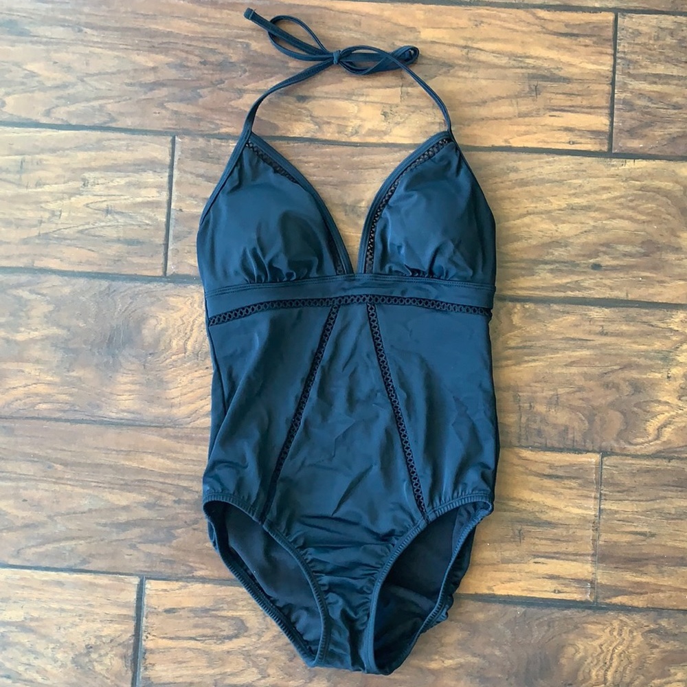 Time and Tru Black Halter One Piece Swimsuit